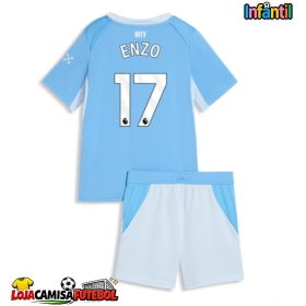 Camisa de Futebol Manchester City Enzo Fernandez #17 Equipamento Principal Infantil 2026-27 Manga Curta (+ Calças curtas)